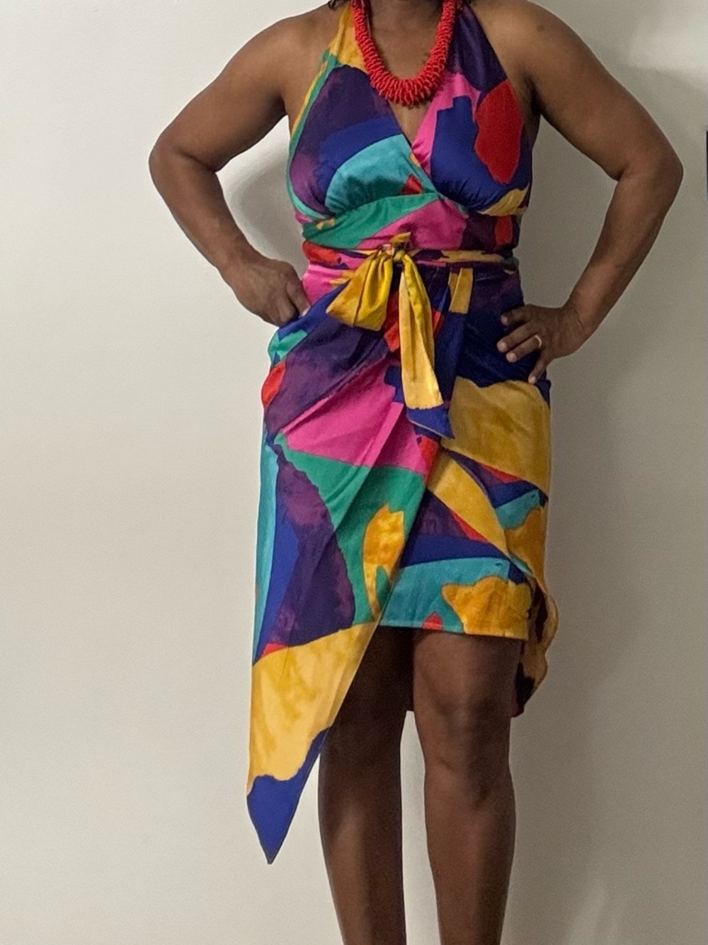 Express Two-Piece Multicolor Halter Wrap set in Purple, Red, Pink & Yellow